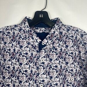 Bruno Blue Floral Button Down Shirt Mens L Long Sleeve Cotton Casual Tailored